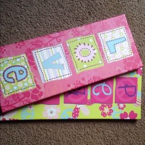 Love and Peace Pink/Purple/Green wall art for girl